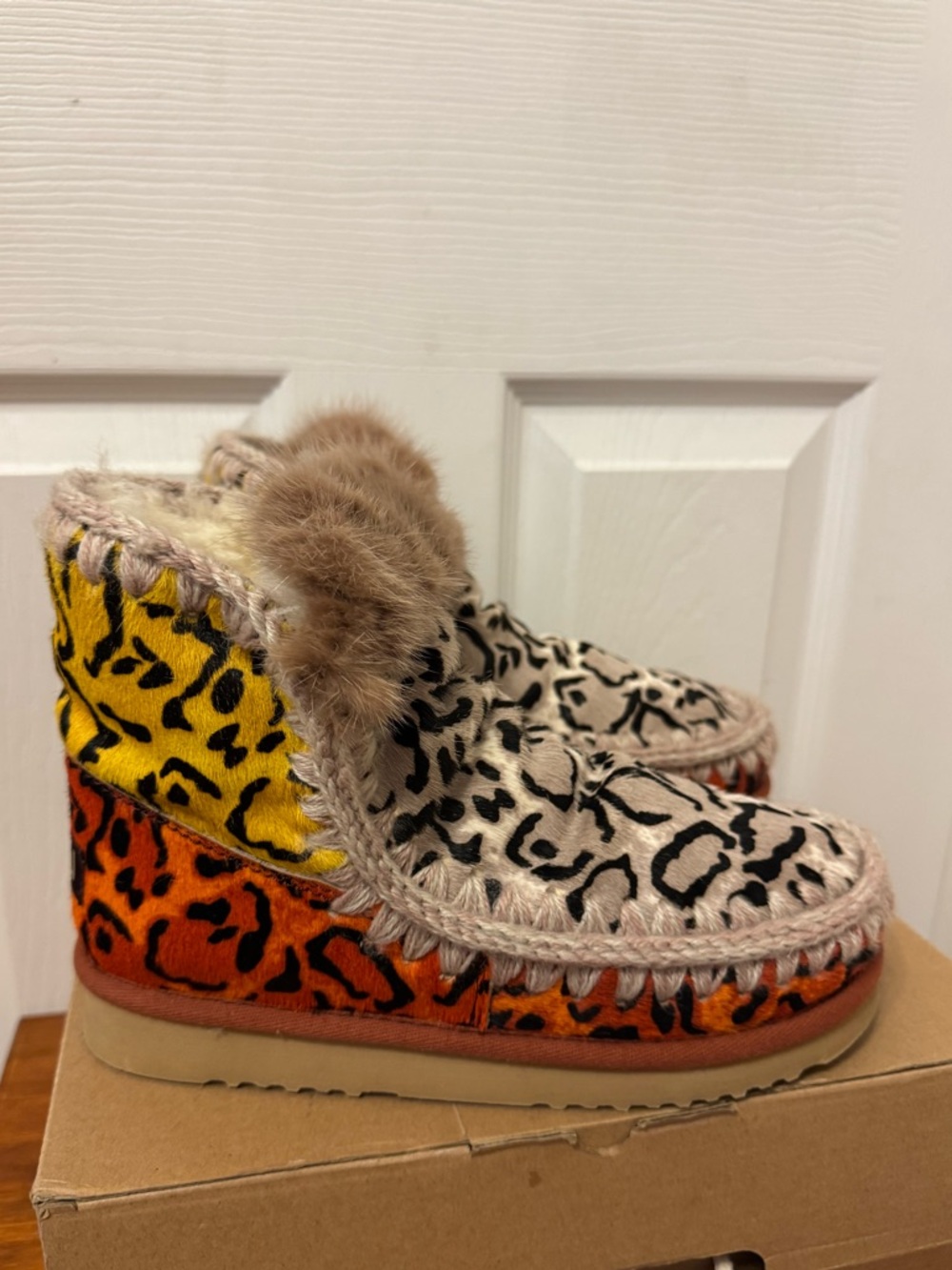 MOU Eskimo Pony-skin Mix Patchwork Mink Fur Trim Boots